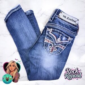 Rock Revival Noelle‎ Capri Jeans Women's 23 Embellished Distressed Ripped USA
